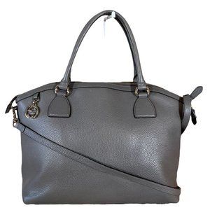 Authentic Gucci Shoulder Bag Gray Leather Used GG Handbag Vintage​​